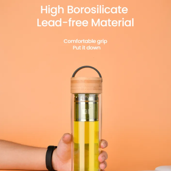 Portable Bamboo Lid Glass Tea Infuser Bottle