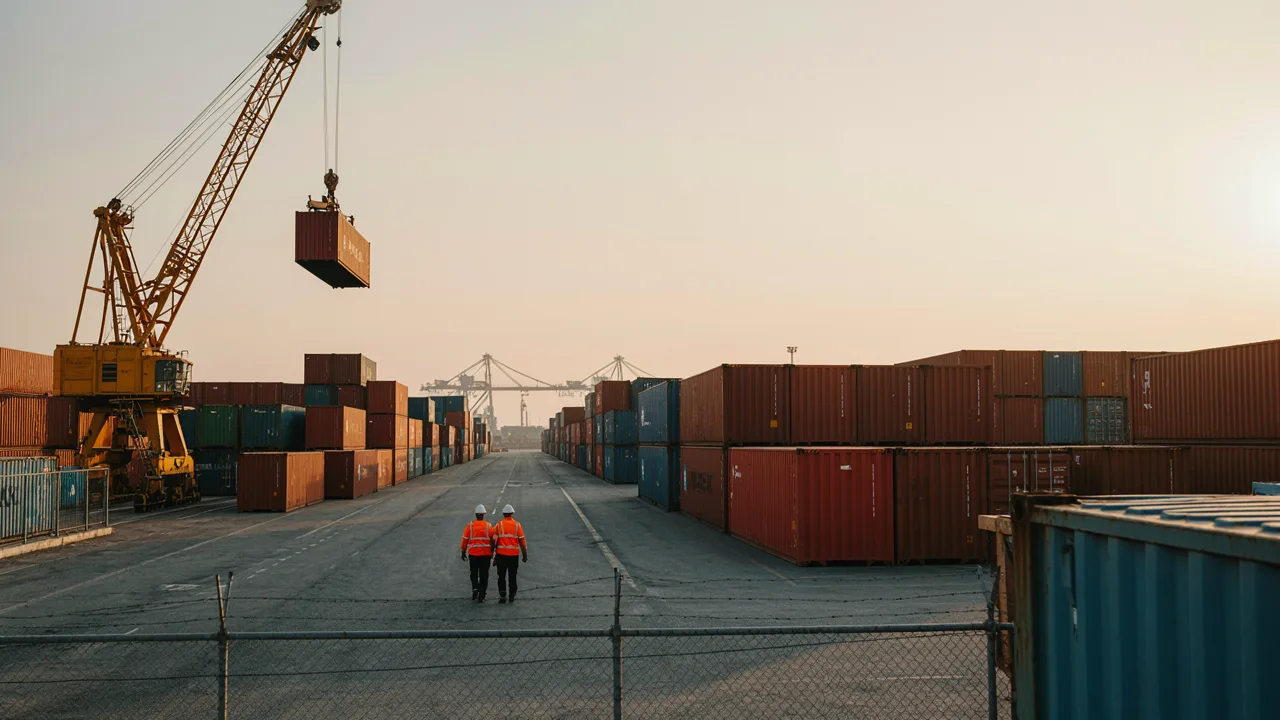 magnific a wide shot captures a shipping yard with stacks o 91341